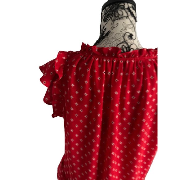 MISA Red Ruffle Trim Blouse Top Size Medium - Picture 3 of 5